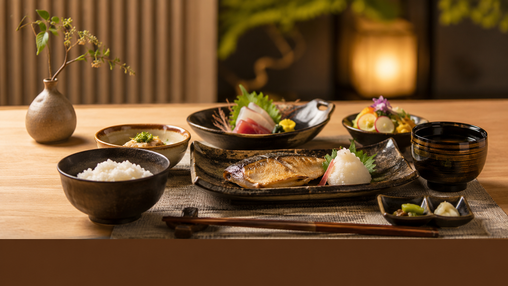 魚料理・和食のお店をイメージした、落ち着いた和食の食卓